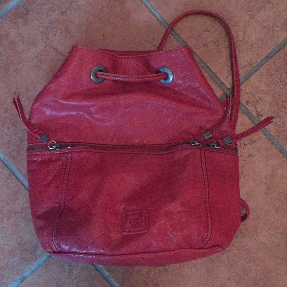 Large red backpack purse